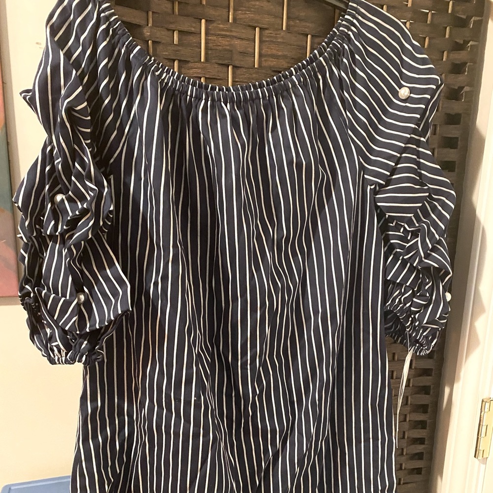 MSK Navy Blue & White Strip Dress…I AM PETITE